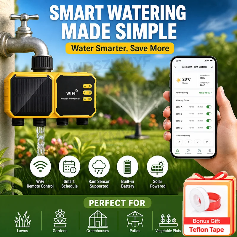Power Zone Outdoor Timer - Intelligenter 2/4-Zonen Solarbetriebener WLAN-Bewässerungstimer, APP-programmierbarer automatischer