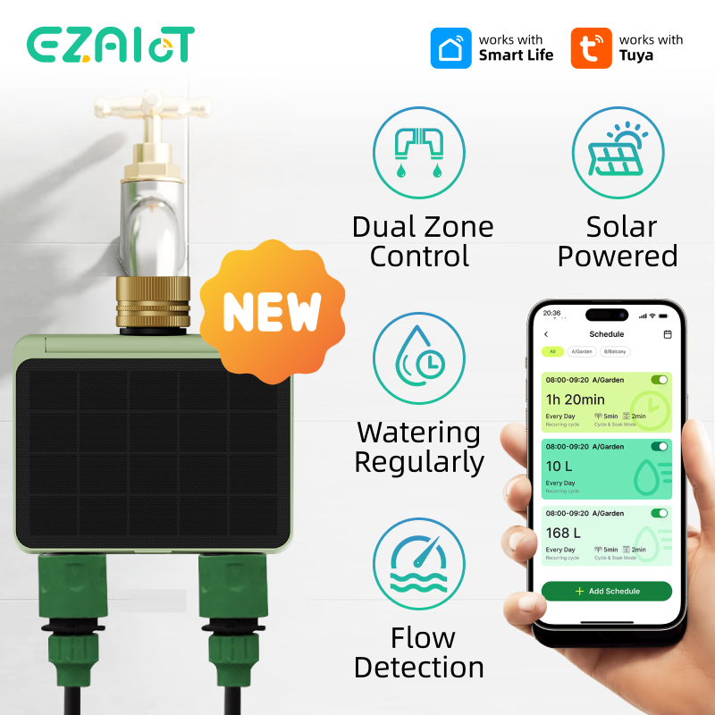 Power Zone Outdoor Timer - WLAN 2-Zonen Automatisches Sprinkler-System mit Solarbetrieb,