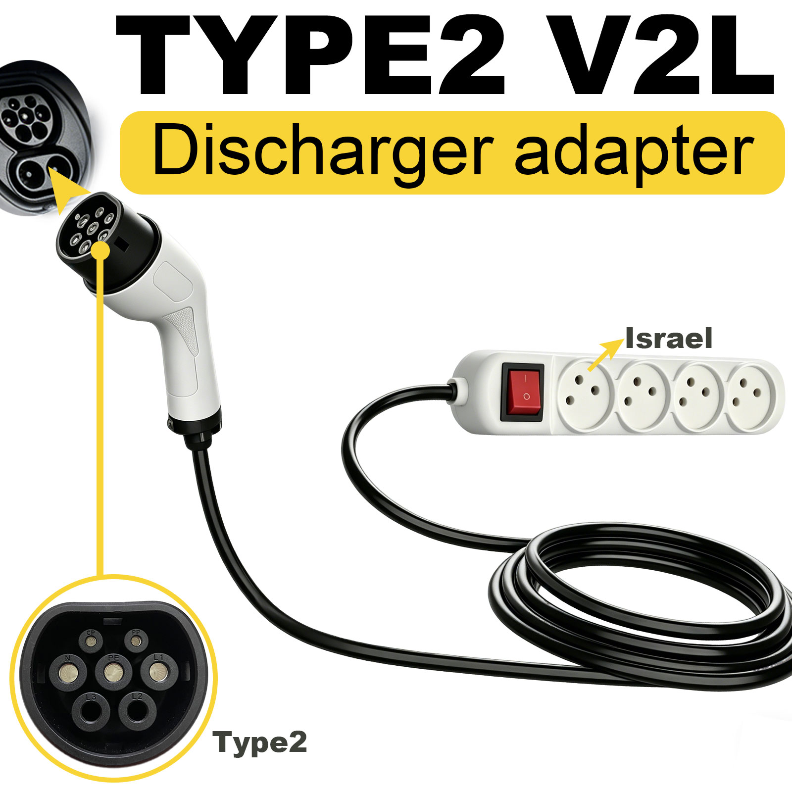 Outdoor Power Socket - Typ2 V2L Entladeadapter Israel-Steckdose EV zu