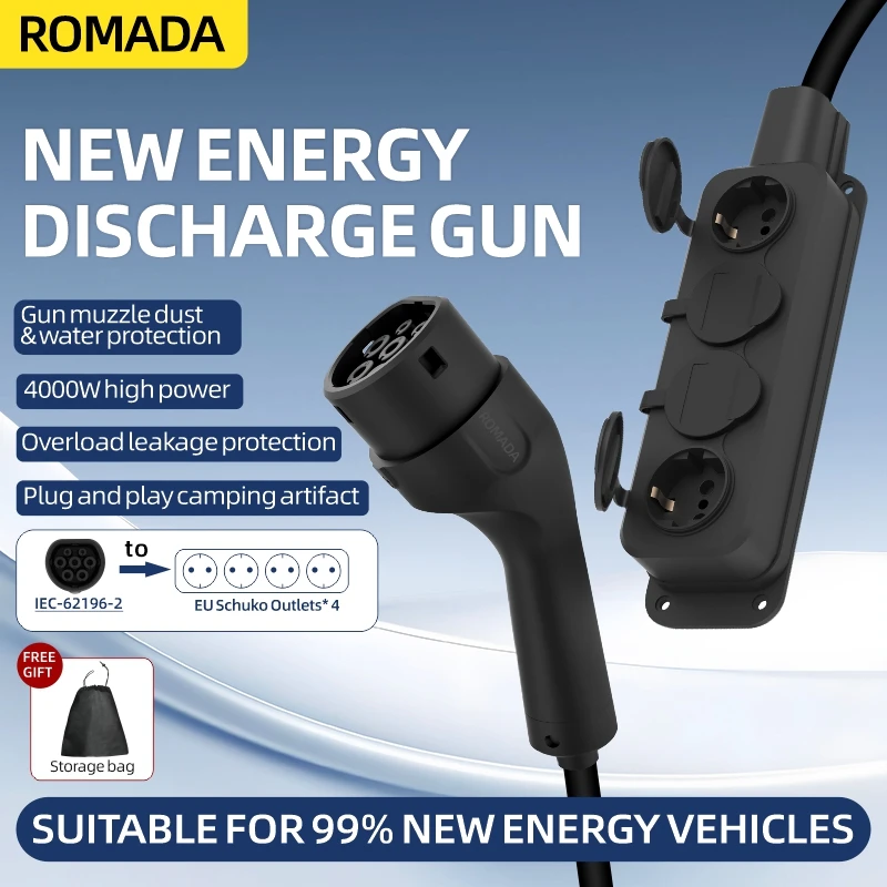 Outdoor Power Socket - Tragbares 16A 4KW V2L-Kabel Elektroauto-Seitenauslassstecker EV-Ladegerät