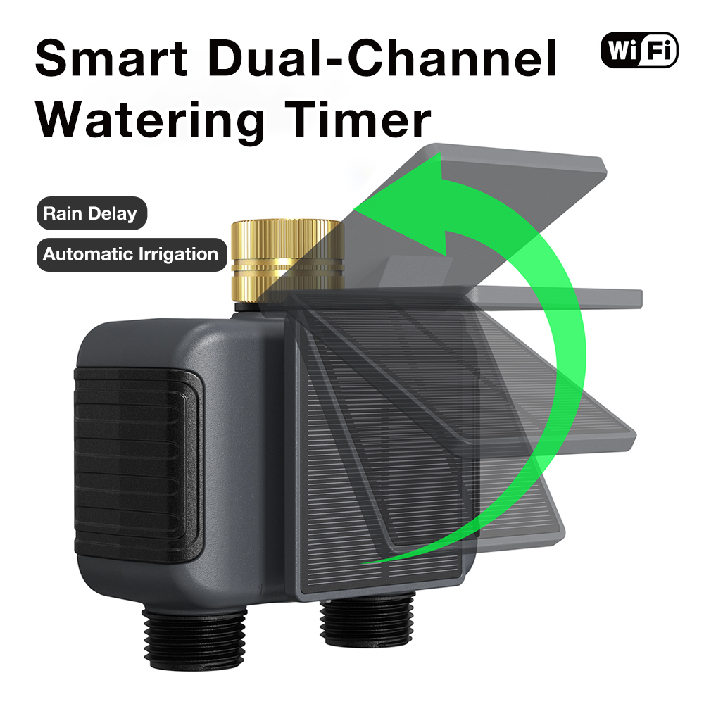 Power Zone Outdoor Timer - Solarbetriebenes WLAN-Bewässerungssystem Automatischer Bewässerungstimer 2-Zonen-Bewässerungssteuerung Outdoor-Garten-Wassertimer