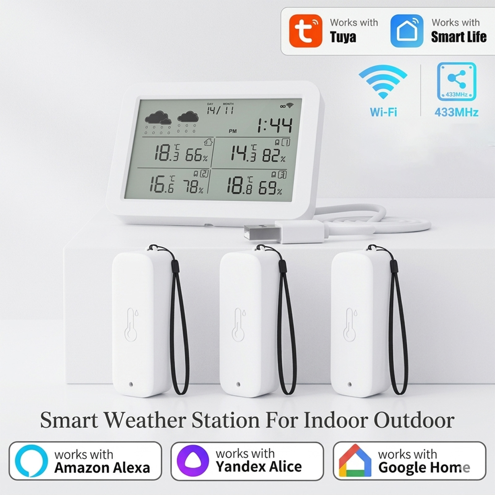 Outdoor Power Meter - Tuya WiFi+RF433 Wetterstation, Smart Home Innen-