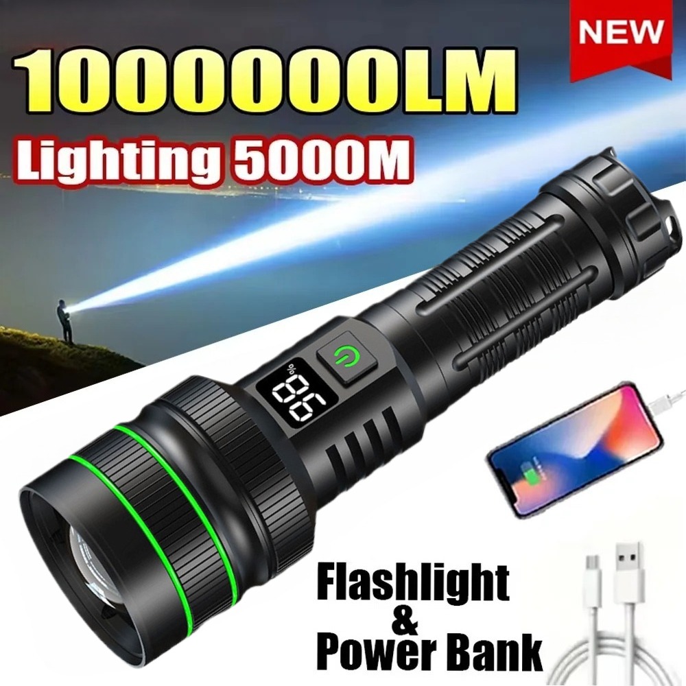 Outdoor Power Meter - Leistungsstarke LED-Taschenlampe, zoombar, wiederaufladbar über Typ-C,